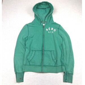 Vintage y2k Aeropostale Green Aero NYC Full Zip Hoodie Sweatshirt Women's Size L